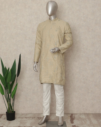 Beige Linen Men's Kurta Pajama - D29295