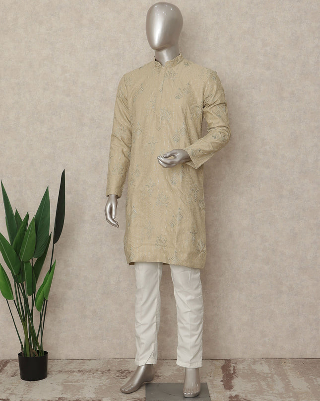 Beige Linen Men's Kurta Pajama - D29295