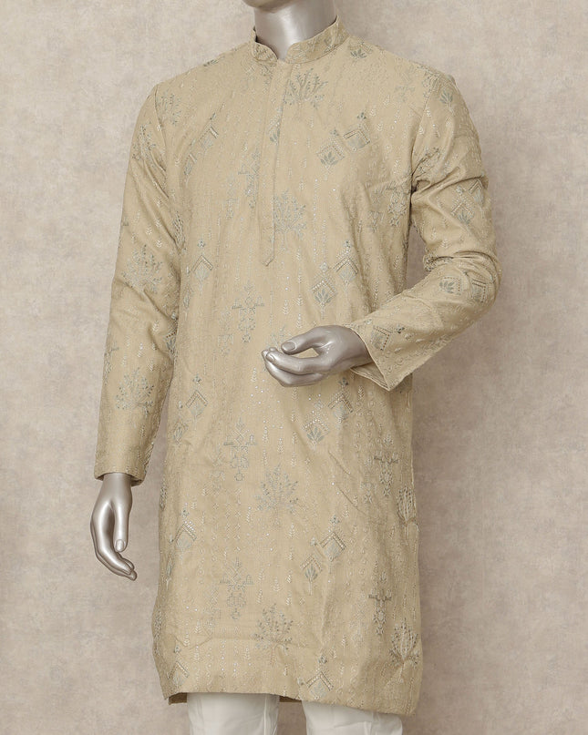 Beige Linen Men's Kurta Pajama - D29295