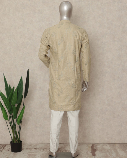 Beige Linen Men's Kurta Pajama - D29295
