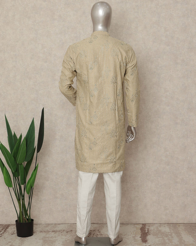 Beige Linen Men's Kurta Pajama - D29295