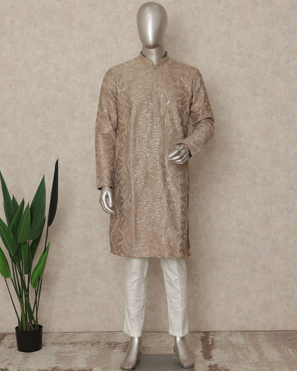 Beige Crepe Men's Kurta Pajama - D29325