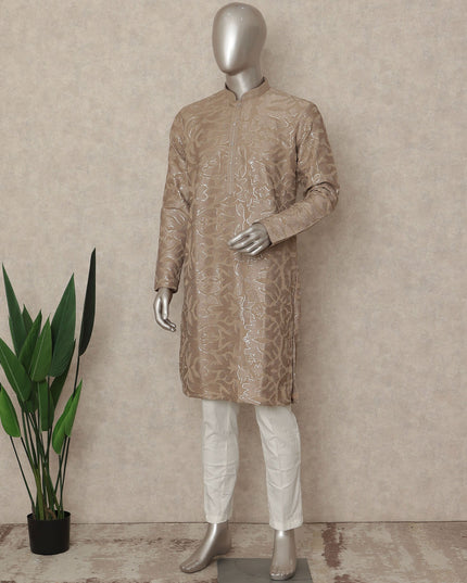Beige Crepe Men's Kurta Pajama - D29325