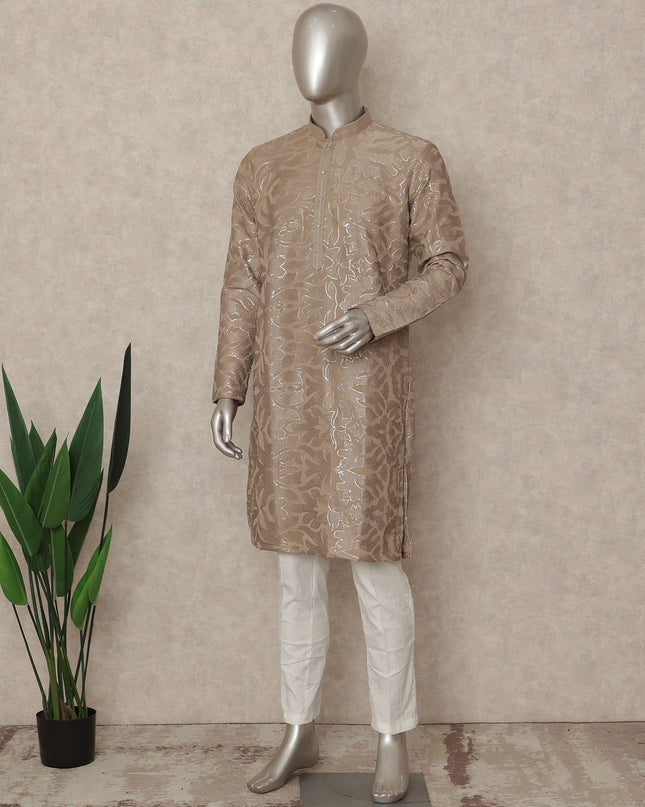 Beige Crepe Men's Kurta Pajama - D29325