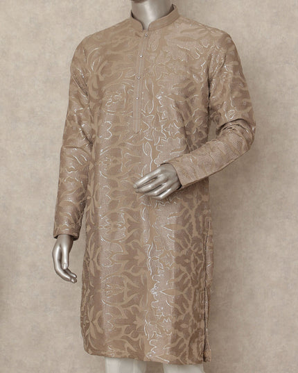 Beige Crepe Men's Kurta Pajama - D29325