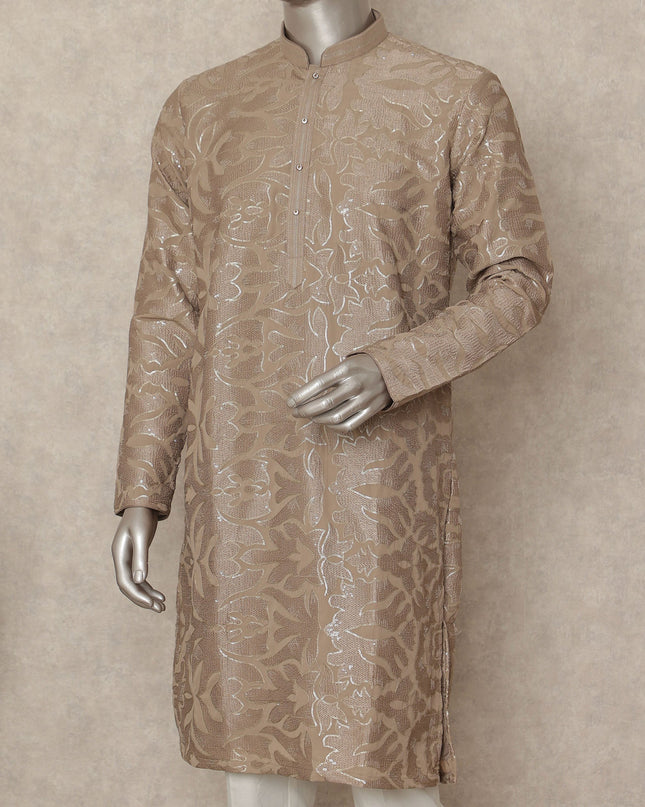 Beige Crepe Men's Kurta Pajama - D29325