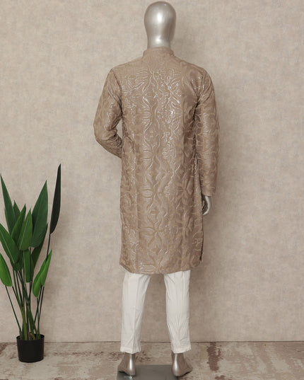 Beige Crepe Men's Kurta Pajama - D29325