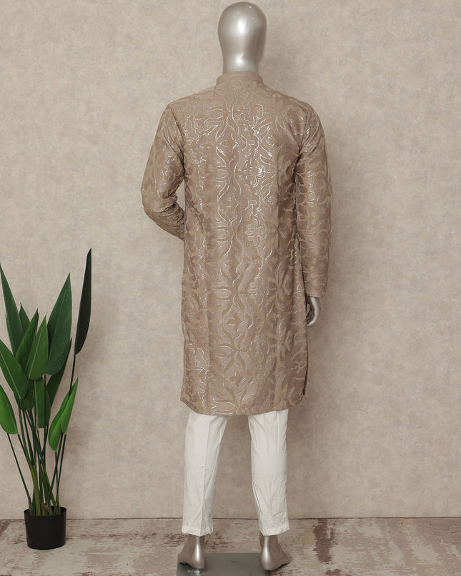 Beige Crepe Men's Kurta Pajama - D29325
