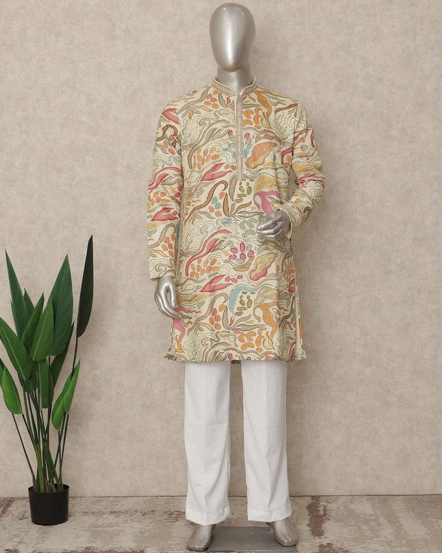Multicolor Abstract Cotton Kurta Pyjama Set