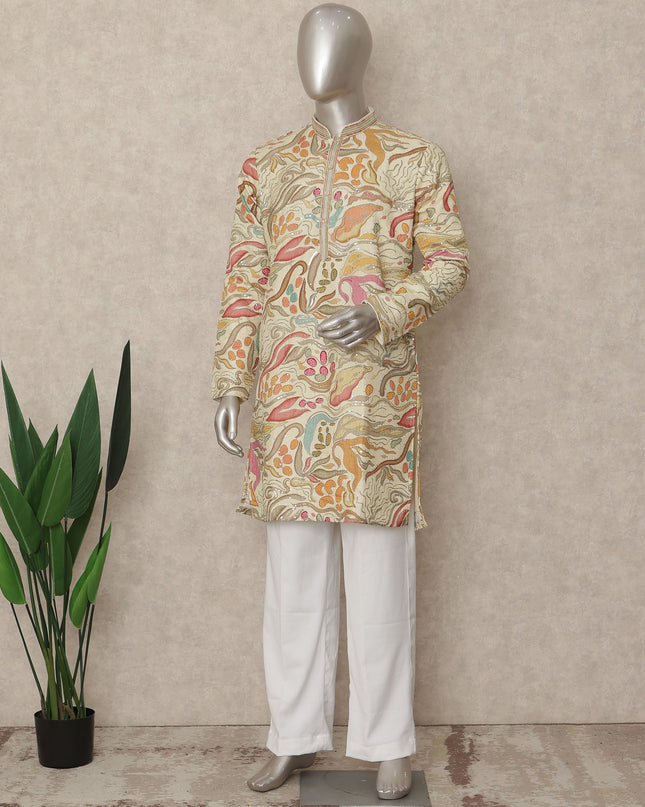 Multicolor Abstract Cotton Kurta Pyjama Set