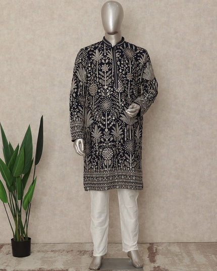 Jet Black Embroidered Georgette Kurta Pyjama Set