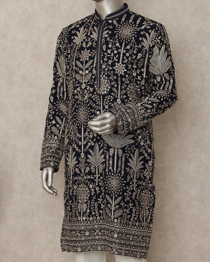 Jet Black Embroidered Georgette Kurta Pyjama Set