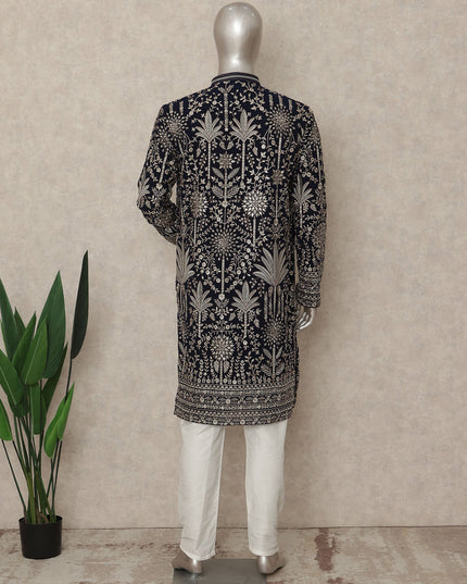 Jet Black Embroidered Georgette Kurta Pyjama Set