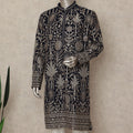 Black Georgette Men's Kurta Pajama - D29324