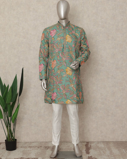 Green Raw Silk Men's Kurta Pajama - D29313