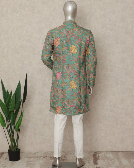 Green Raw Silk Men's Kurta Pajama - D29313
