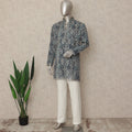 Indigo Blue Cotton Floral Kurta Pyjama Set Men