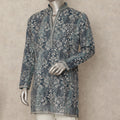Indigo Blue Cotton Floral Kurta Pyjama Set Men