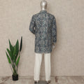 Indigo Blue Cotton Floral Kurta Pyjama Set Men