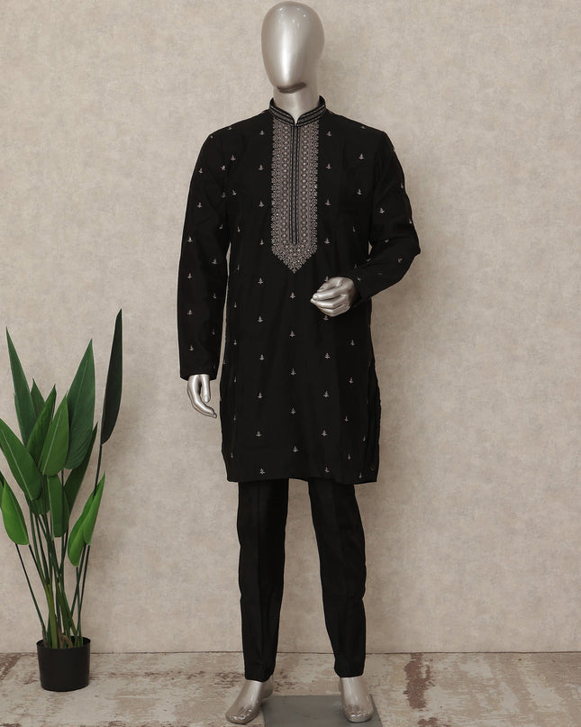 Black Silk Men's Kurta Pajama - D29292