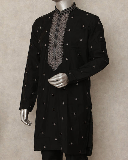 Black Silk Men's Kurta Pajama - D29292
