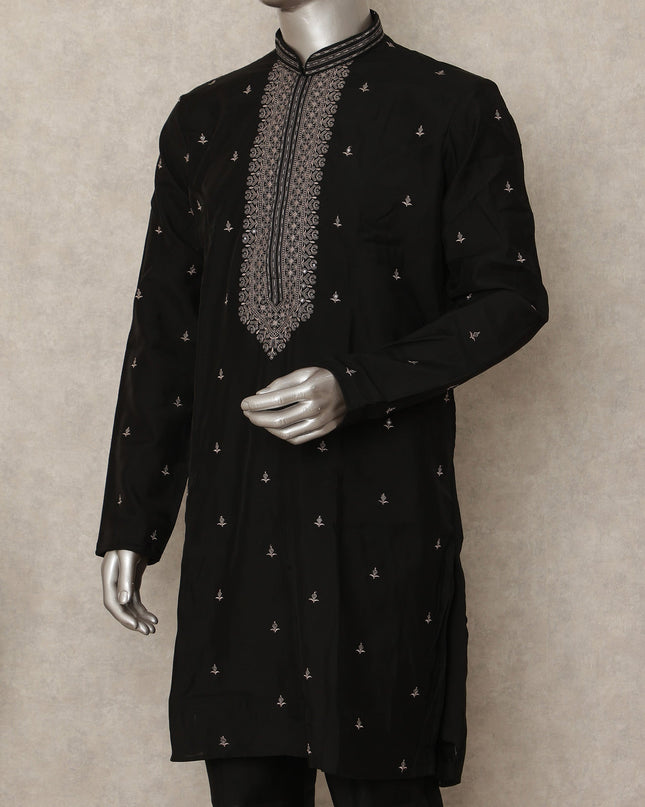 Black Silk Men's Kurta Pajama - D29292