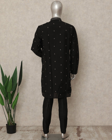 Black Silk Men's Kurta Pajama - D29292