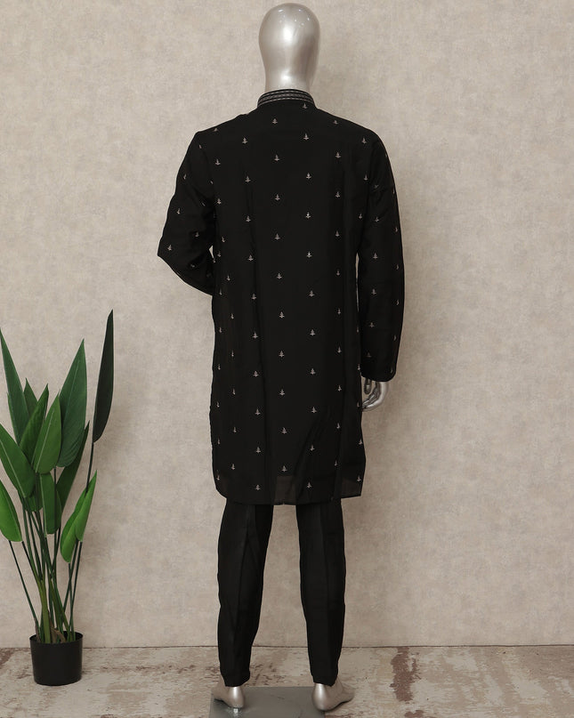 Black Silk Men's Kurta Pajama - D29292