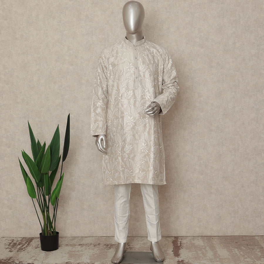 Beige Cotton Linen Men's Kurta Pajama - D29319