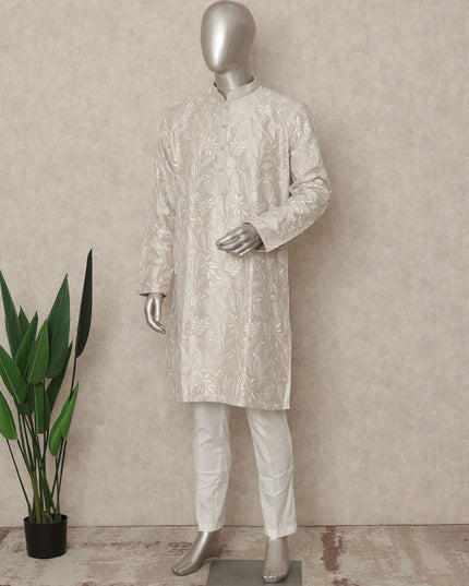 Beige Cotton Linen Men's Kurta Pajama - D29319