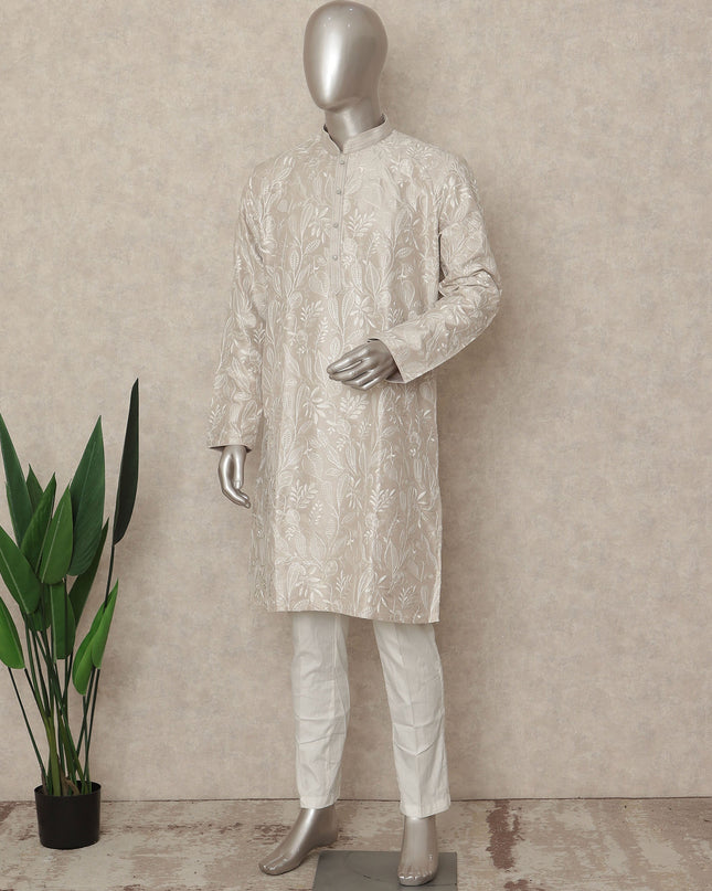 Beige Cotton Linen Men's Kurta Pajama - D29319