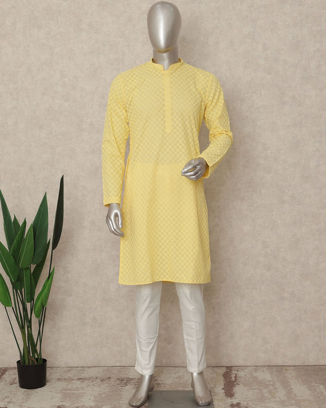Yellow Cotton Men's Kurta Pajama - D29315