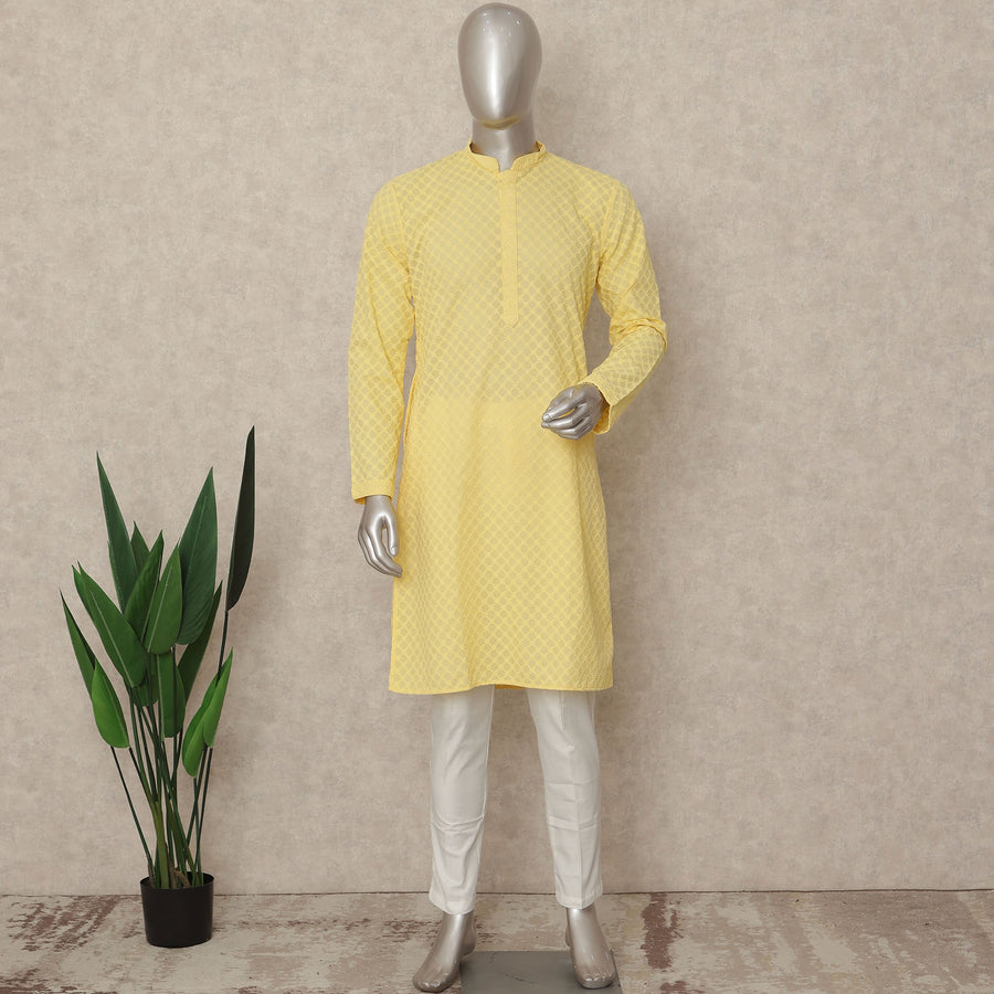 Yellow Cotton Men's Kurta Pajama - D29315