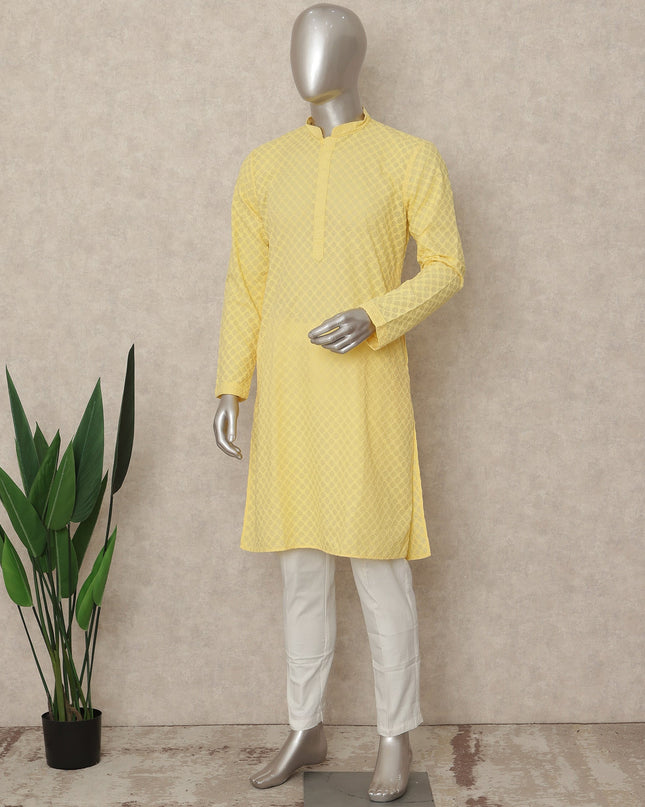 Yellow Cotton Men's Kurta Pajama - D29315