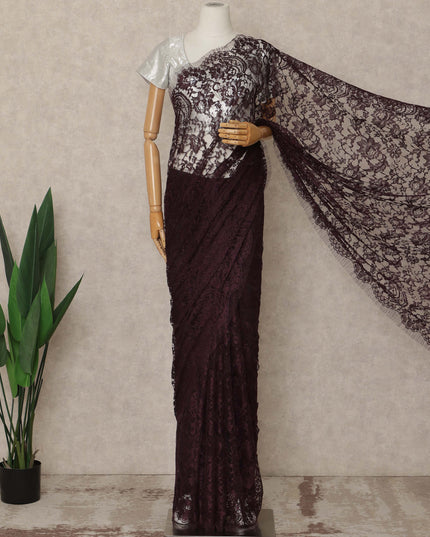 Deep Plum Premium French 2 Tone Chantilly Saree Lace 5.5 Mtrs Length 110 Cms Width Designer Net Fabric Made In France, Blouse Not Included-D28119 Regal Fabrics