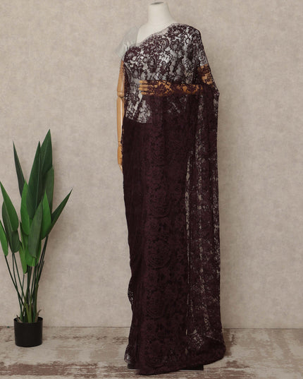Deep Plum Premium French 2 Tone Chantilly Saree Lace 5.5 Mtrs Length 110 Cms Width Designer Net Fabric Made In France, Blouse Not Included-D28119 Regal Fabrics