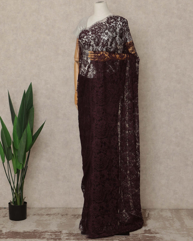 Deep Plum Premium French 2 Tone Chantilly Saree Lace 5.5 Mtrs Length 110 Cms Width Designer Net Fabric Made In France, Blouse Not Included-D28119
