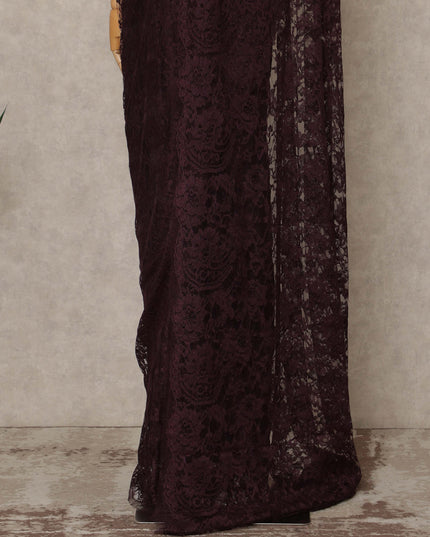 Deep Plum Premium French 2 Tone Chantilly Saree Lace 5.5 Mtrs Length 110 Cms Width Designer Net Fabric Made In France, Blouse Not Included-D28119 Regal Fabrics