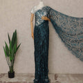Teal Blue Premium French 2 Tone Chantilly Saree Lace 5.5 Mtrs Length 110 Cms Width Designer Net Fabric Made In France, Blouse Not Included-D28112 Regal Fabrics