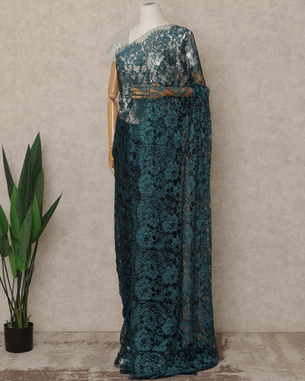 Teal Blue Premium French 2 Tone Chantilly Saree Lace 5.5 Mtrs Length 110 Cms Width Designer Net Fabric Made In France, Blouse Not Included-D28112 Regal Fabrics