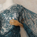Teal Blue Premium French 2 Tone Chantilly Saree Lace 5.5 Mtrs Length 110 Cms Width Designer Net Fabric Made In France, Blouse Not Included-D28112 Regal Fabrics