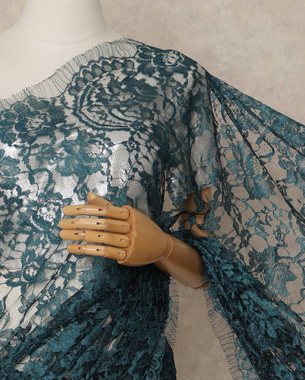 Teal Blue Premium French 2 Tone Chantilly Saree Lace 5.5 Mtrs Length 110 Cms Width Designer Net Fabric Made In France, Blouse Not Included-D28112 Regal Fabrics