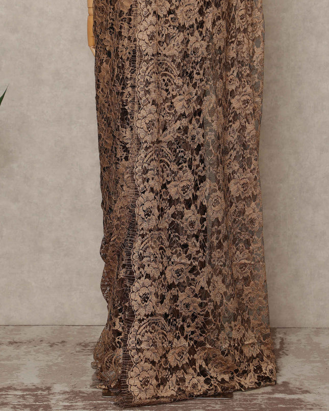 Copper Brown Premium French 2 Tone Chantilly Saree Lace 5.5 Mtrs Length 110 Cms Width Designer Net Fabric Made In France, Blouse Not Included-D28117