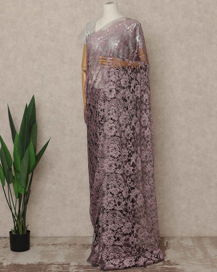Dusty Mauve Premium French 2 Tone Chantilly Saree Lace 5.5 Mtrs Length 110 Cms Width Designer Net Fabric Made In France, Blouse Not Included-D28116