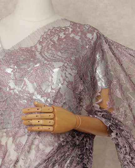 Dusty Mauve Premium French 2 Tone Chantilly Saree Lace 5.5 Mtrs Length 110 Cms Width Designer Net Fabric Made In France, Blouse Not Included-D28116