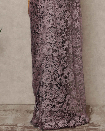Dusty Mauve Premium French 2 Tone Chantilly Saree Lace 5.5 Mtrs Length 110 Cms Width Designer Net Fabric Made In France, Blouse Not Included-D28116