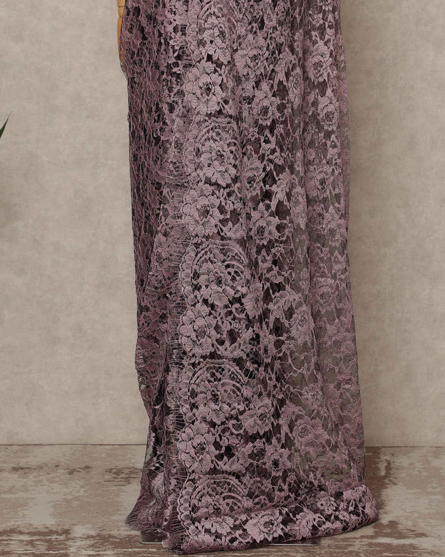 Dusty Mauve Premium French 2 Tone Chantilly Saree Lace 5.5 Mtrs Length 110 Cms Width Designer Net Fabric Made In France, Blouse Not Included-D28116