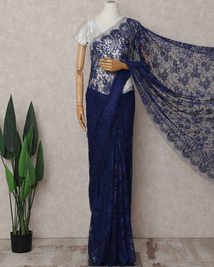 Navy Blue Chantilly Lace Saree - D31666