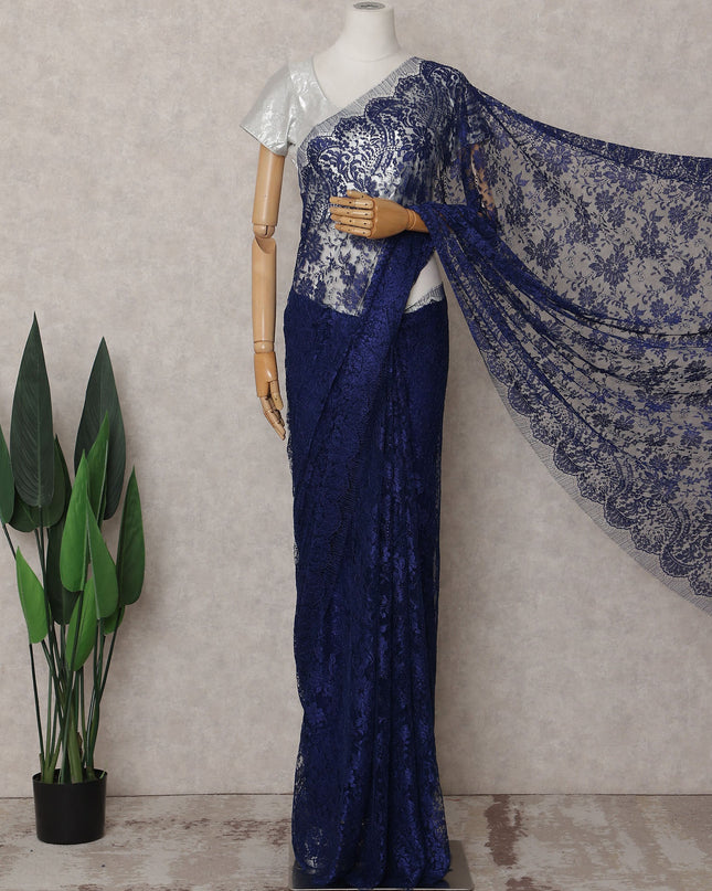 Navy Blue Chantilly Lace Saree - D31666