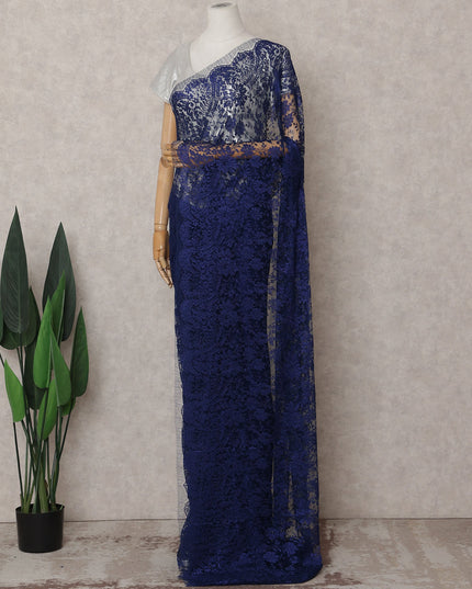 Navy Blue Chantilly Lace Saree - D31666